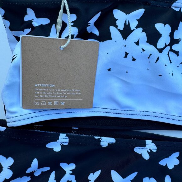 Noracora Butterfly Print Two-Piece Bikini Set Swim XXL Black & White Beach NWT - Picture 9 of 9